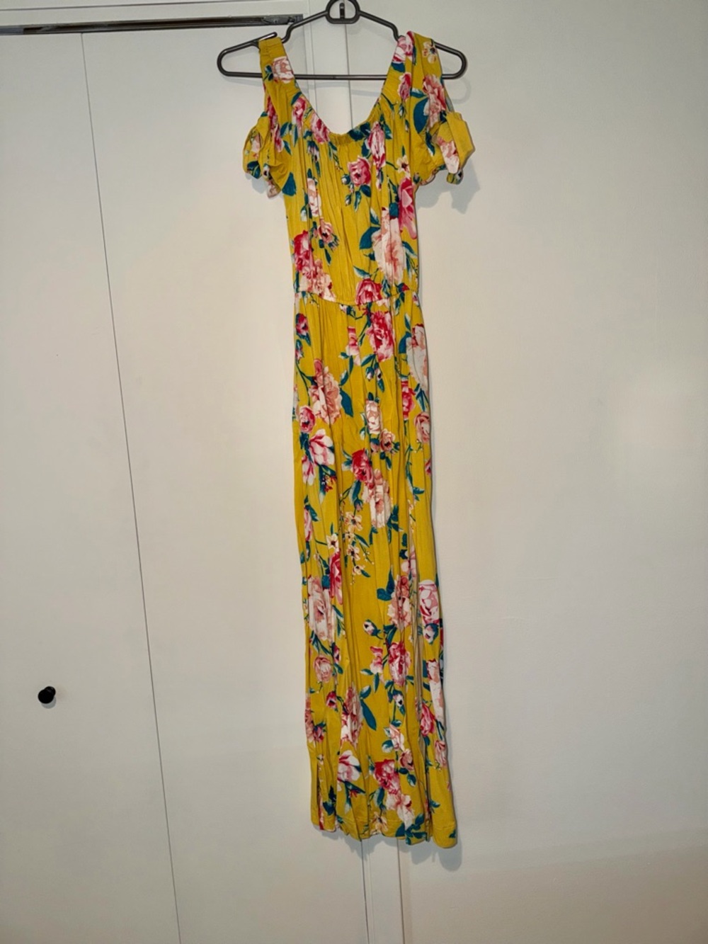 Band of Gypsies Yellow Floral Maxi Dress Off Shoulder - Picture 6 of 7
